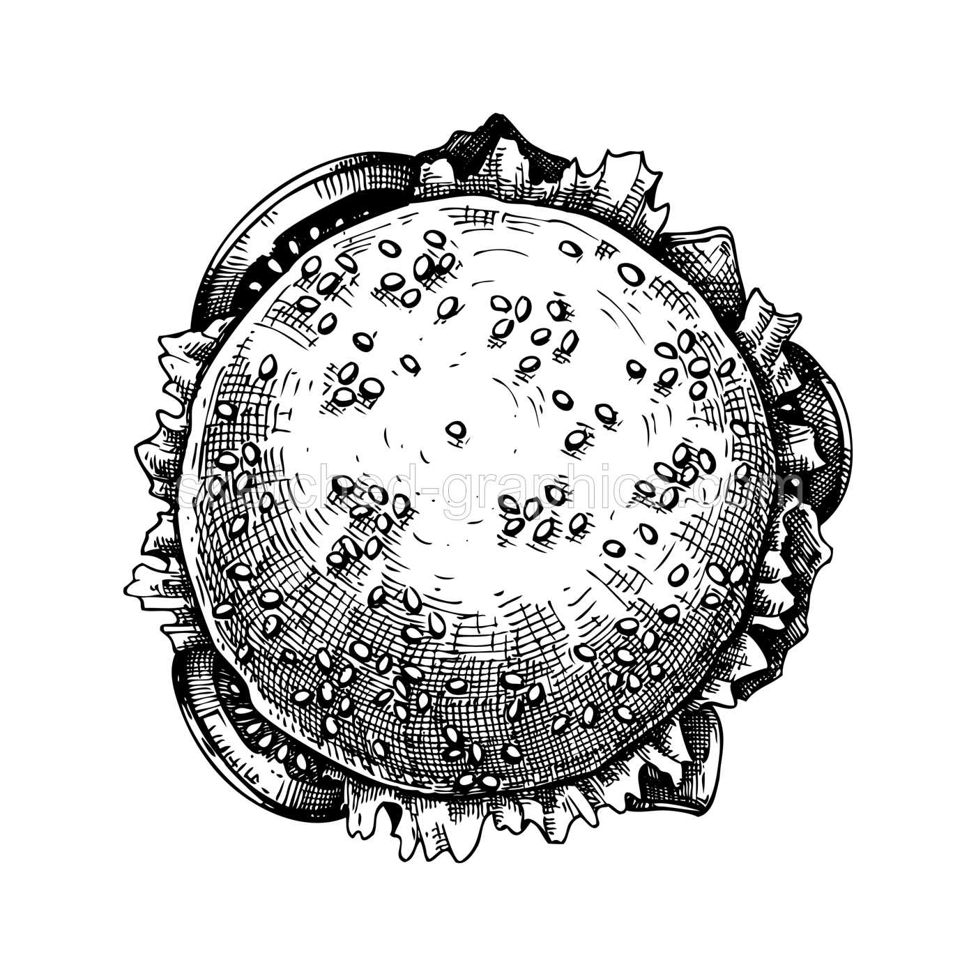 Top view burger sketch. Hand drawn vector illustration. Fast food drawing in vintage style Illustration
